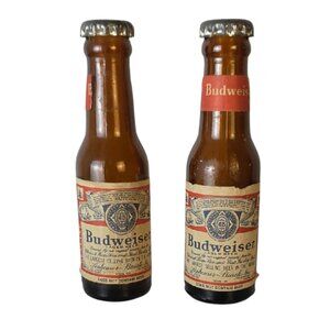 Budweiser Collectible Brown Bottles with Red Labels Salt and Pepper Shakers